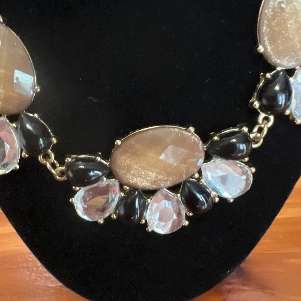 Vtg Y2K Chunky Bib Statement Necklace Shimmer Acrylic Beads Geometric Adjustable